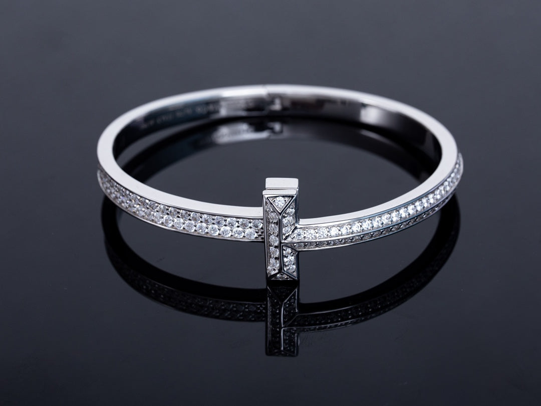 [Dawnora Jewelry]WIDE DIAMONDS HINGED BANGLE SILVER