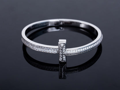 [Dawnora Jewelry]WIDE DIAMONDS HINGED BANGLE SILVER