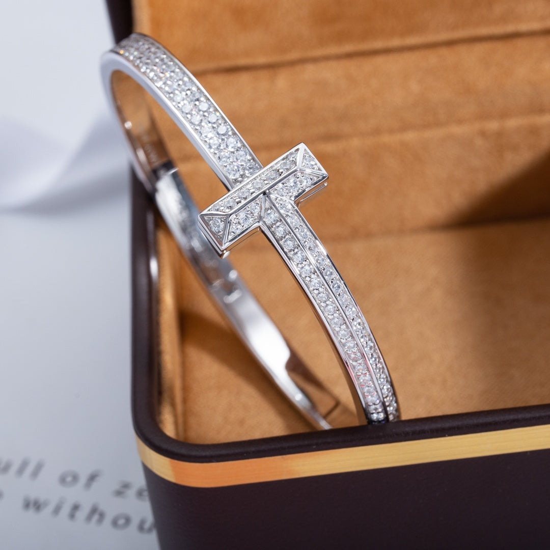 [Dawnora Jewelry]WIDE DIAMONDS HINGED BANGLE SILVER