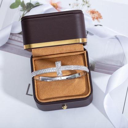 [Dawnora Jewelry]WIDE DIAMONDS HINGED BANGLE SILVER