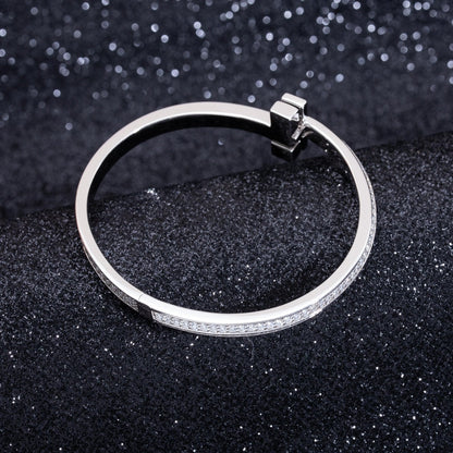 [Dawnora Jewelry]WIDE DIAMONDS HINGED BANGLE SILVER