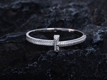 [Dawnora Jewelry]WIDE DIAMONDS HINGED BANGLE SILVER