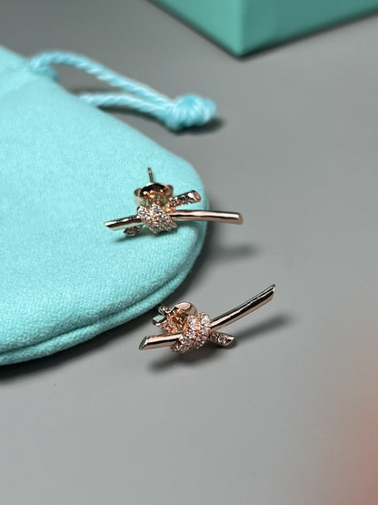 [Dawnora Jewelry]KNOT EARRINGS PINK GOLD DIAMOND