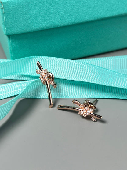 [Dawnora Jewelry]KNOT EARRINGS PINK GOLD DIAMOND