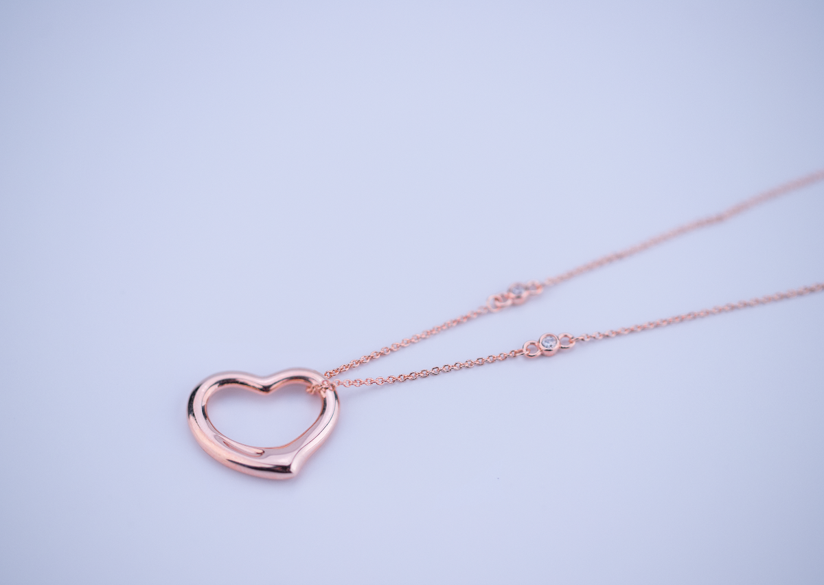 [Dawnora Jewelry]OPEN HEART PEDANT PINK GOLD NECKLACE
