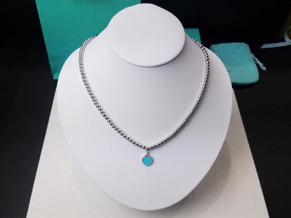 [Dawnora Jewelry]HEART PEDANT SILVER BALL CHAIN NECKLACE