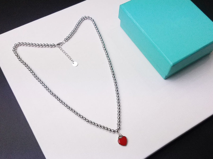[Dawnora Jewelry]HEART PEDANT SILVER BALL CHAIN NECKLACE