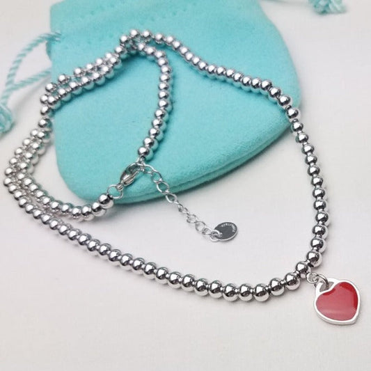 [Dawnora Jewelry]HEART PEDANT SILVER BALL CHAIN NECKLACE