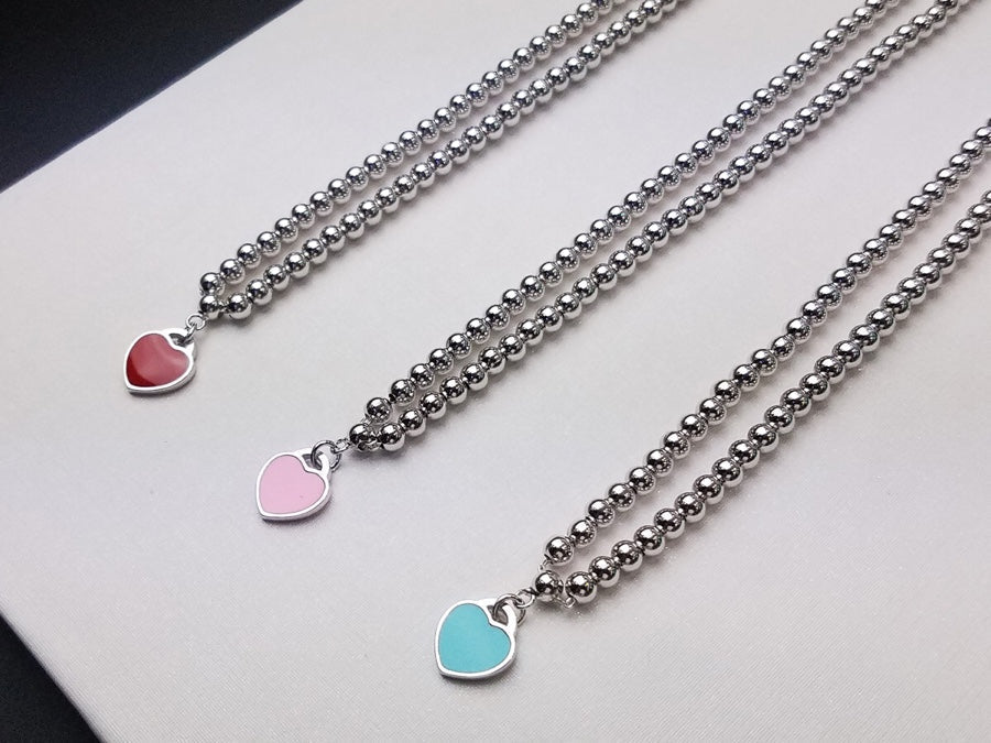 [Dawnora Jewelry]HEART PEDANT SILVER BALL CHAIN NECKLACE
