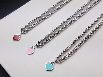 [Dawnora Jewelry]HEART PEDANT SILVER BALL CHAIN NECKLACE