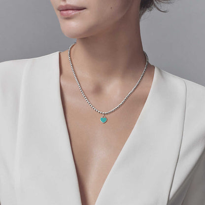 [Dawnora Jewelry]HEART PEDANT SILVER BALL CHAIN NECKLACE