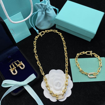 [Dawnora Jewelry]HARDWEAR LINK DIAMOND GOLD EARRINGS