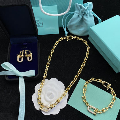 [Dawnora Jewelry]HARDWEAR LINK DIAMOND GOLD EARRINGS