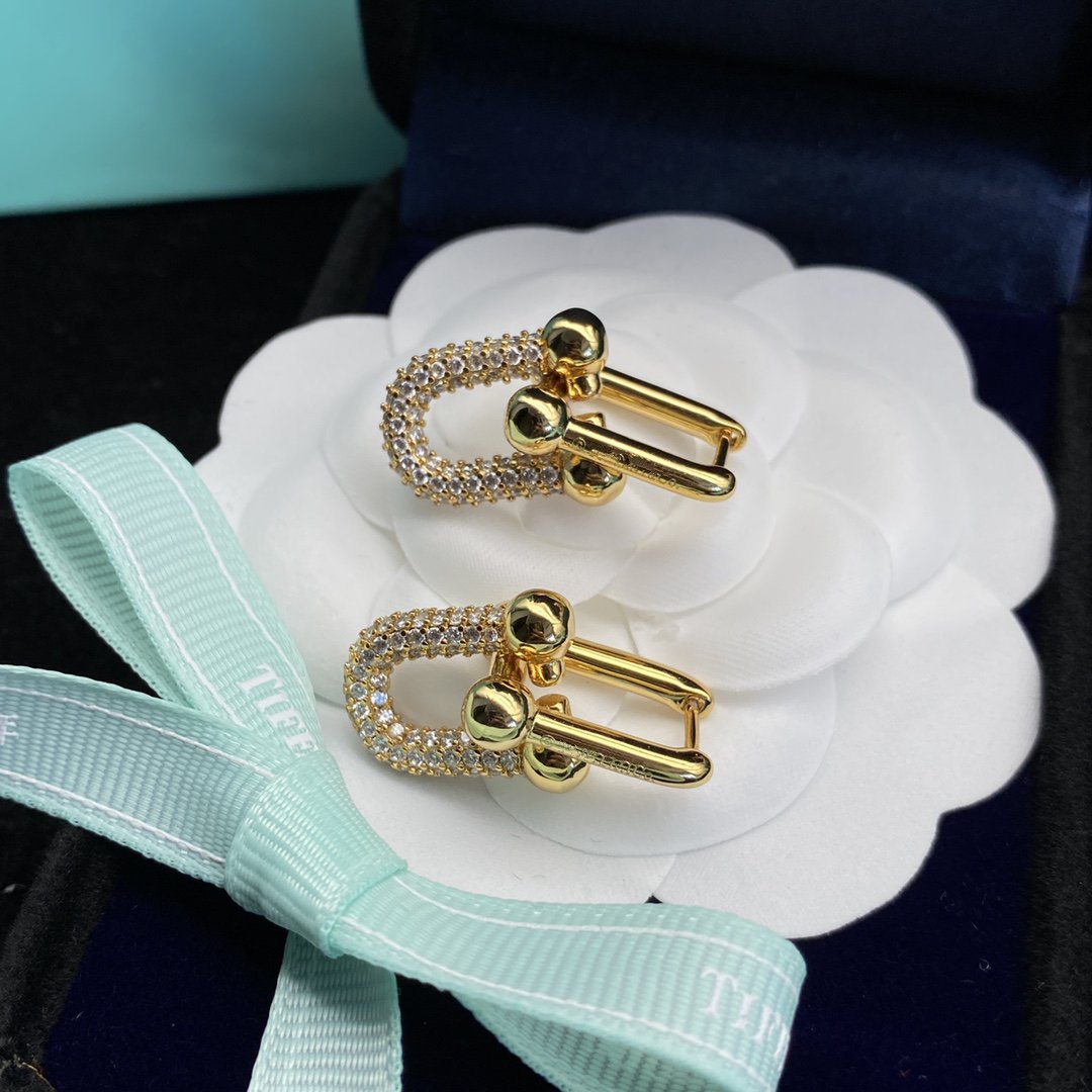 [Dawnora Jewelry]HARDWEAR LINK DIAMOND GOLD EARRINGS
