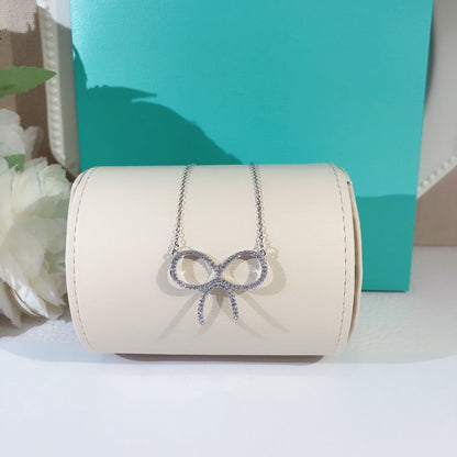[Dawnora Jewelry]CLAW SET RHODIUM PLATED BOW NECKLACE