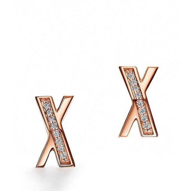 [Dawnora Jewelry]X EARRINGS ROSE GOLD DIAMONDS