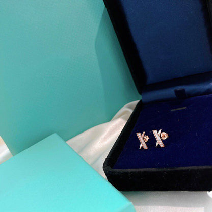 [Dawnora Jewelry]X EARRINGS ROSE GOLD DIAMONDS