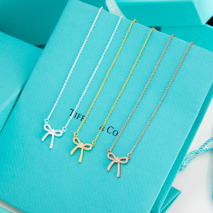 [Dawnora Jewelry]RIBBON NECKLACE BOW PENDANT DIAMOND CHARM CHAIN