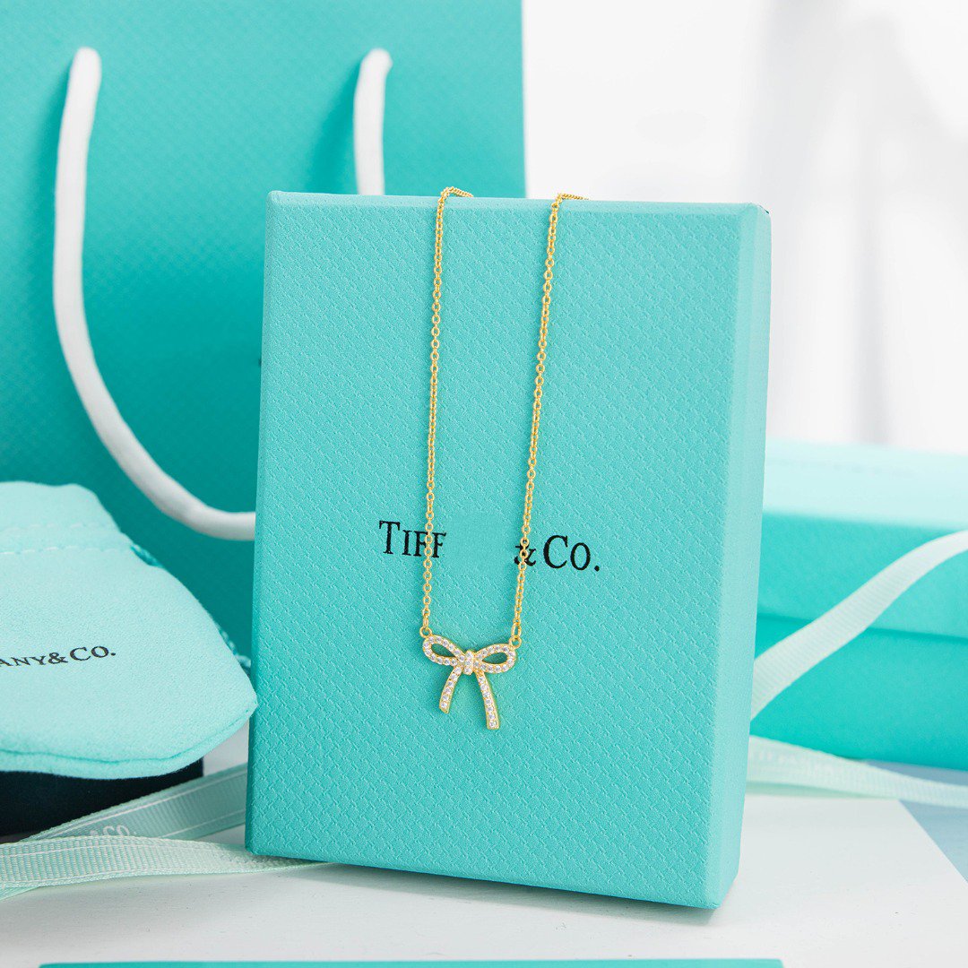 [Dawnora Jewelry]RIBBON NECKLACE BOW PENDANT DIAMOND CHARM CHAIN