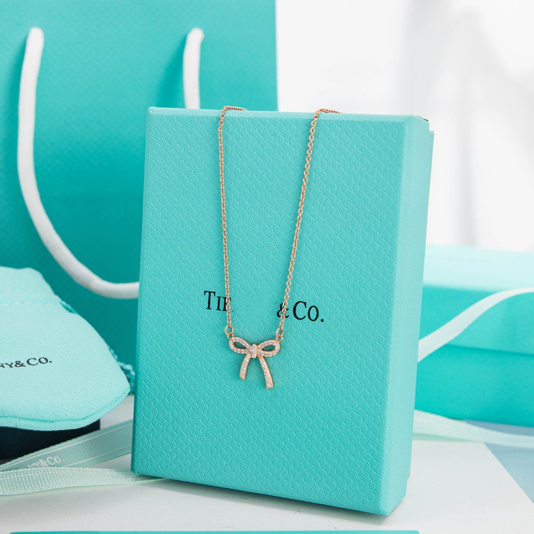 [Dawnora Jewelry]RIBBON NECKLACE BOW PENDANT DIAMOND CHARM CHAIN