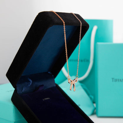 [Dawnora Jewelry]RIBBON NECKLACE BOW PENDANT DIAMOND CHARM CHAIN
