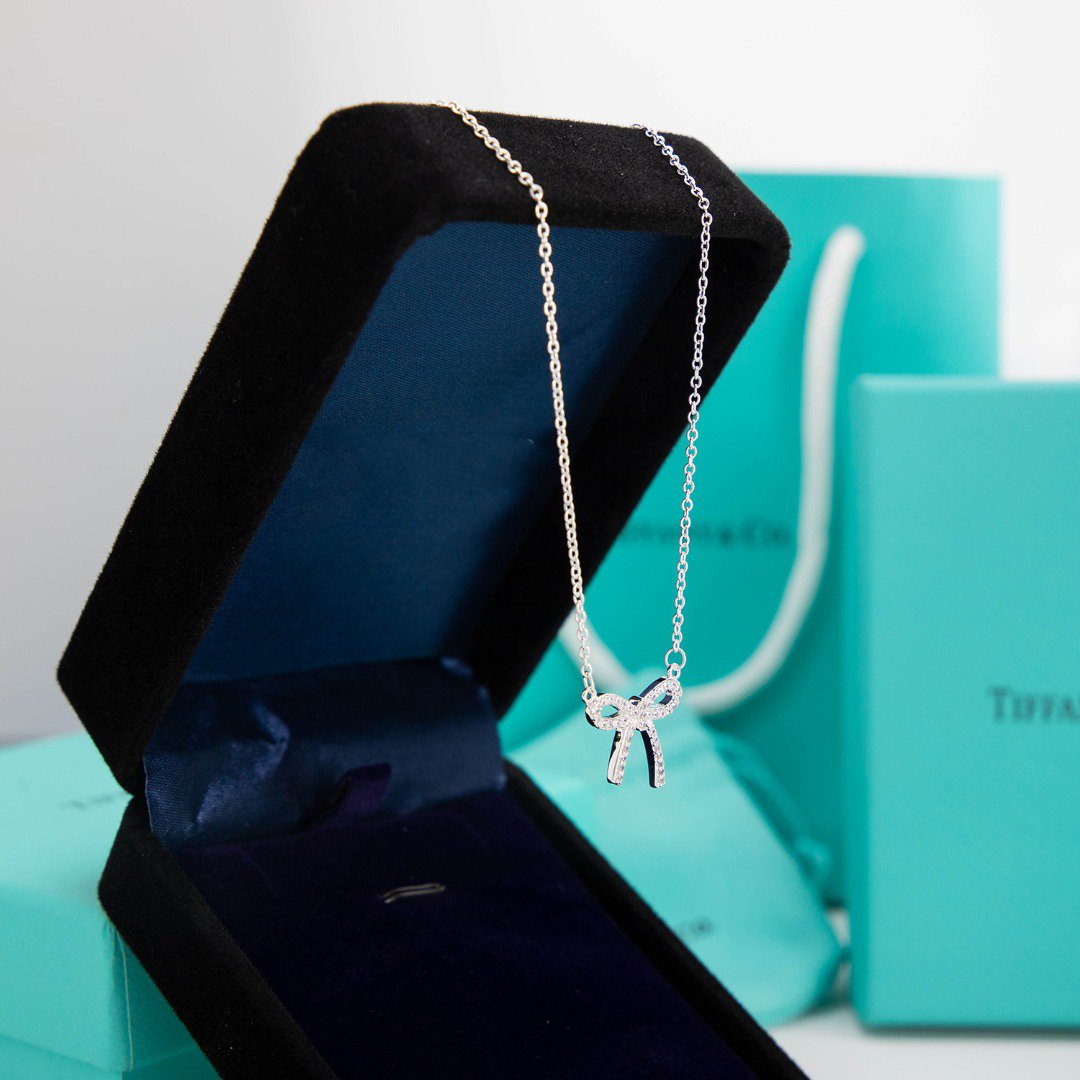 [Dawnora Jewelry]RIBBON NECKLACE BOW PENDANT DIAMOND CHARM CHAIN