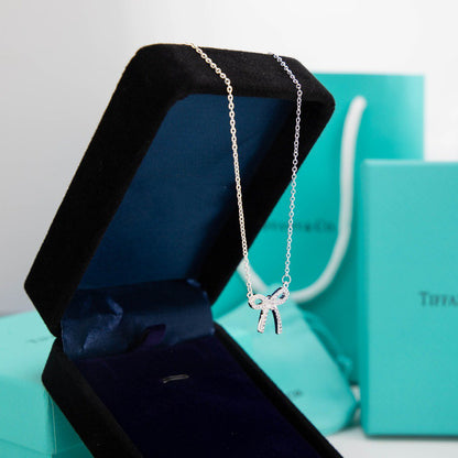 [Dawnora Jewelry]RIBBON NECKLACE BOW PENDANT DIAMOND CHARM CHAIN