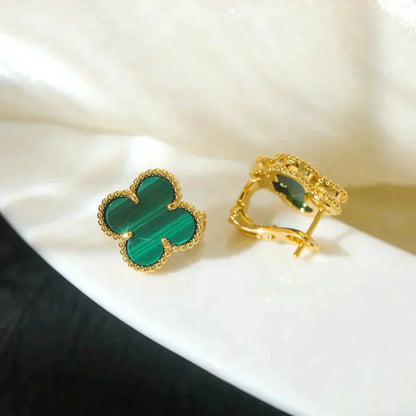 [Dawnora Jewelry]CLOVER MEDIUM 1 MOTIFS MALACHITE  EARRINGS