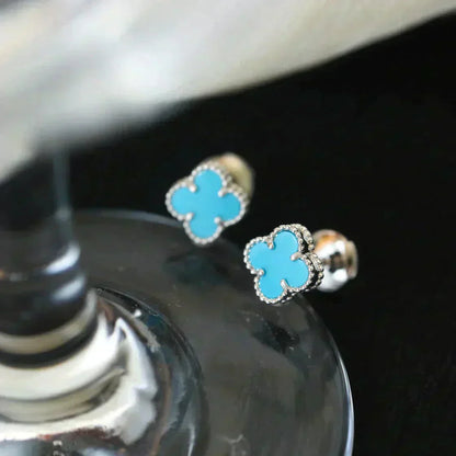[Dawnora Jewelry]CLOVER MINI 9.5MM ONYX STUD EARRINGS SILVER