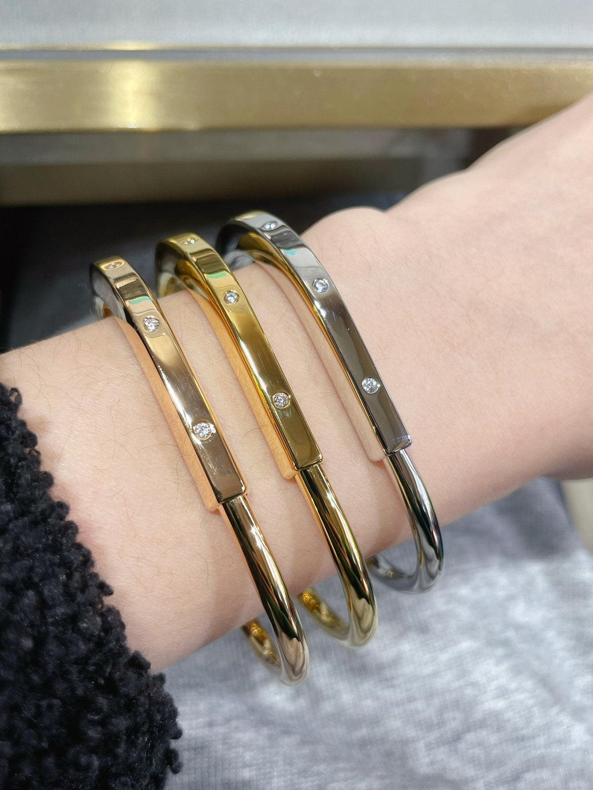 [Dawnora Jewelry]LOCK BRACELET 8 DIAMOND