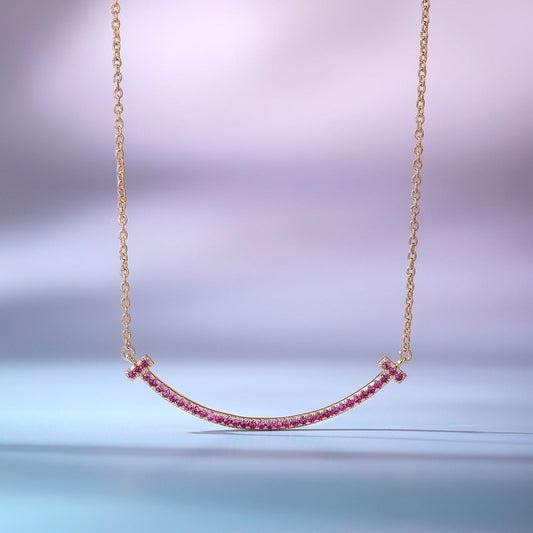 [Dawnora Jewelry]BIG SMILE PEDANT PINK DIAMOND NECKLACE