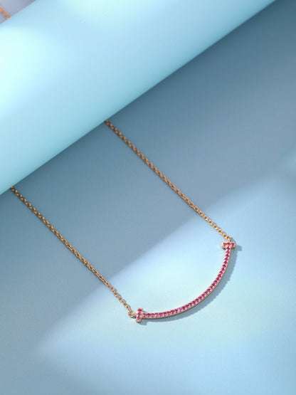 [Dawnora Jewelry]BIG SMILE PEDANT PINK DIAMOND NECKLACE