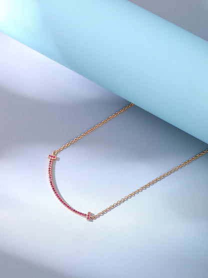 [Dawnora Jewelry]BIG SMILE PEDANT PINK DIAMOND NECKLACE