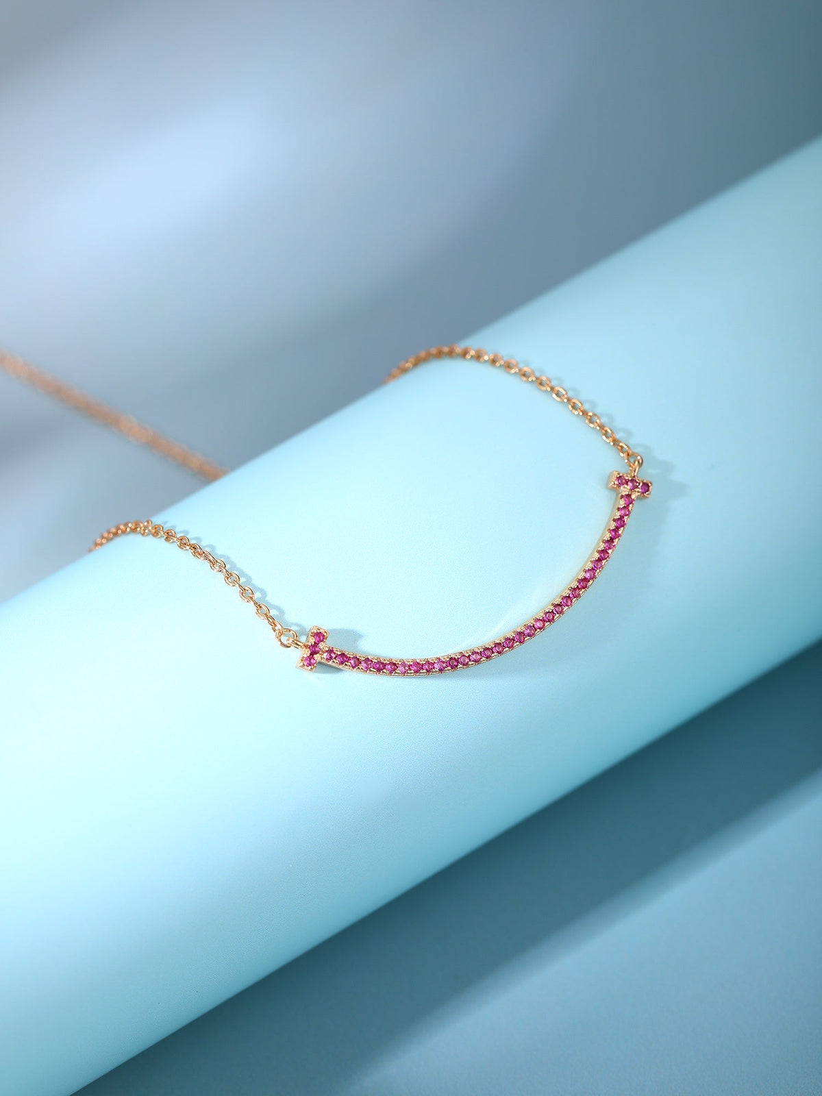 [Dawnora Jewelry]BIG SMILE PEDANT PINK DIAMOND NECKLACE