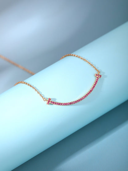 [Dawnora Jewelry]BIG SMILE PEDANT PINK DIAMOND NECKLACE