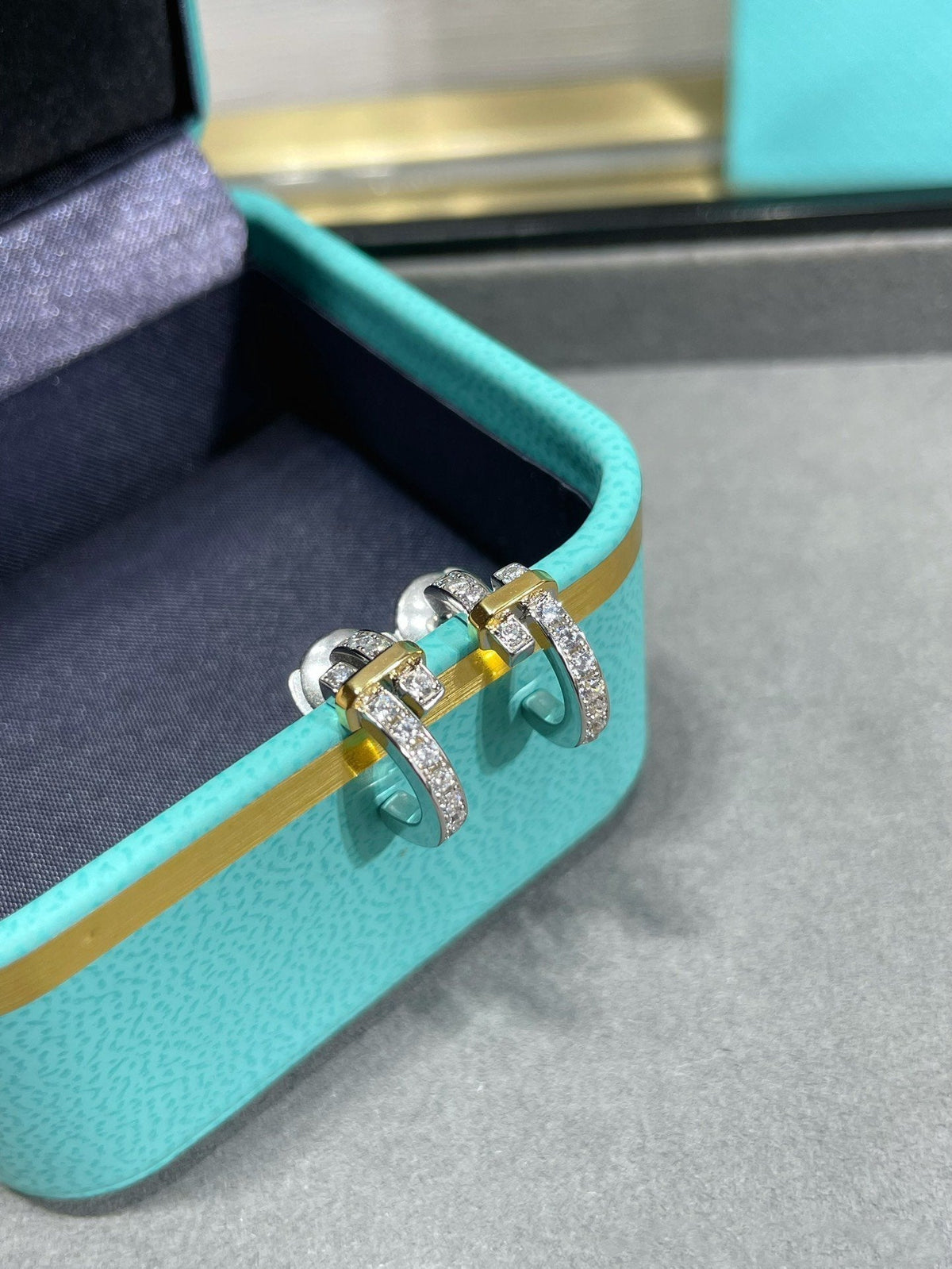 [Dawnora Jewelry]EDGE DIAMOND PINK GOLD EARRINGS