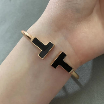 [Dawnora Jewelry]T WIDE ONYX OPEN BRACELET