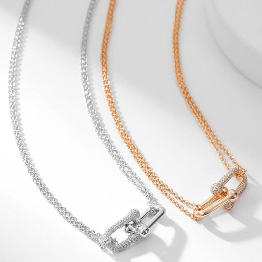 [Dawnora Jewelry]HARDWEAR DIAMOND PEDANT DOUBLE CHAIN NECKLACE