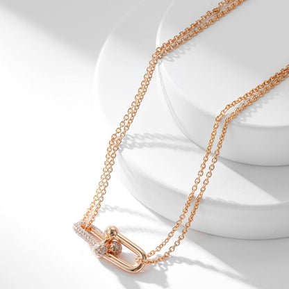 [Dawnora Jewelry]HARDWEAR DIAMOND PEDANT DOUBLE CHAIN NECKLACE