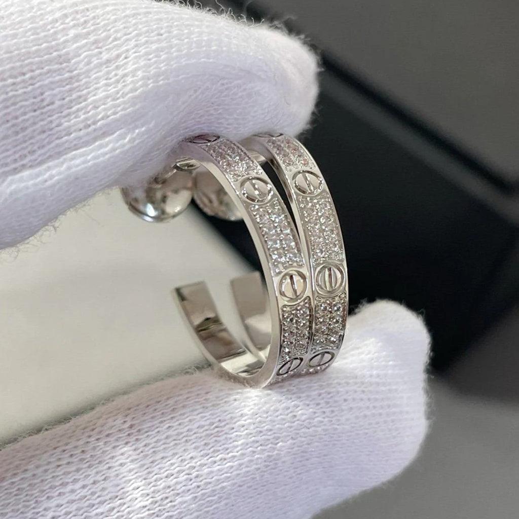 [Dawnora Jewelry]LOVE EARRINGS 3.6MM DIAMOND PAVED