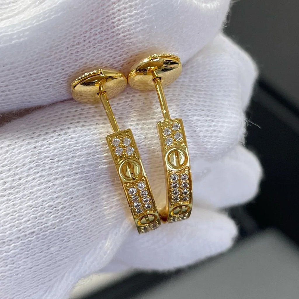 [Dawnora Jewelry]LOVE EARRINGS 3.6MM DIAMOND PAVED