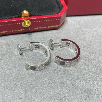[Dawnora Jewelry]LOVE CERAMIC DIAMOND PAVED SILVER EARRINGS