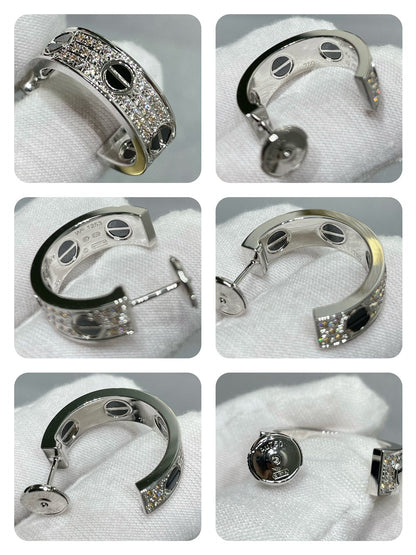 [Dawnora Jewelry]LOVE CERAMIC DIAMOND PAVED SILVER EARRINGS