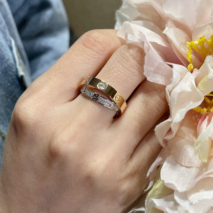 [Dawnora Jewelry]LOVE PINK GOLD SILVER DIAMOND DOUBLE RING