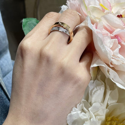 [Dawnora Jewelry]LOVE PINK GOLD SILVER DIAMOND DOUBLE RING