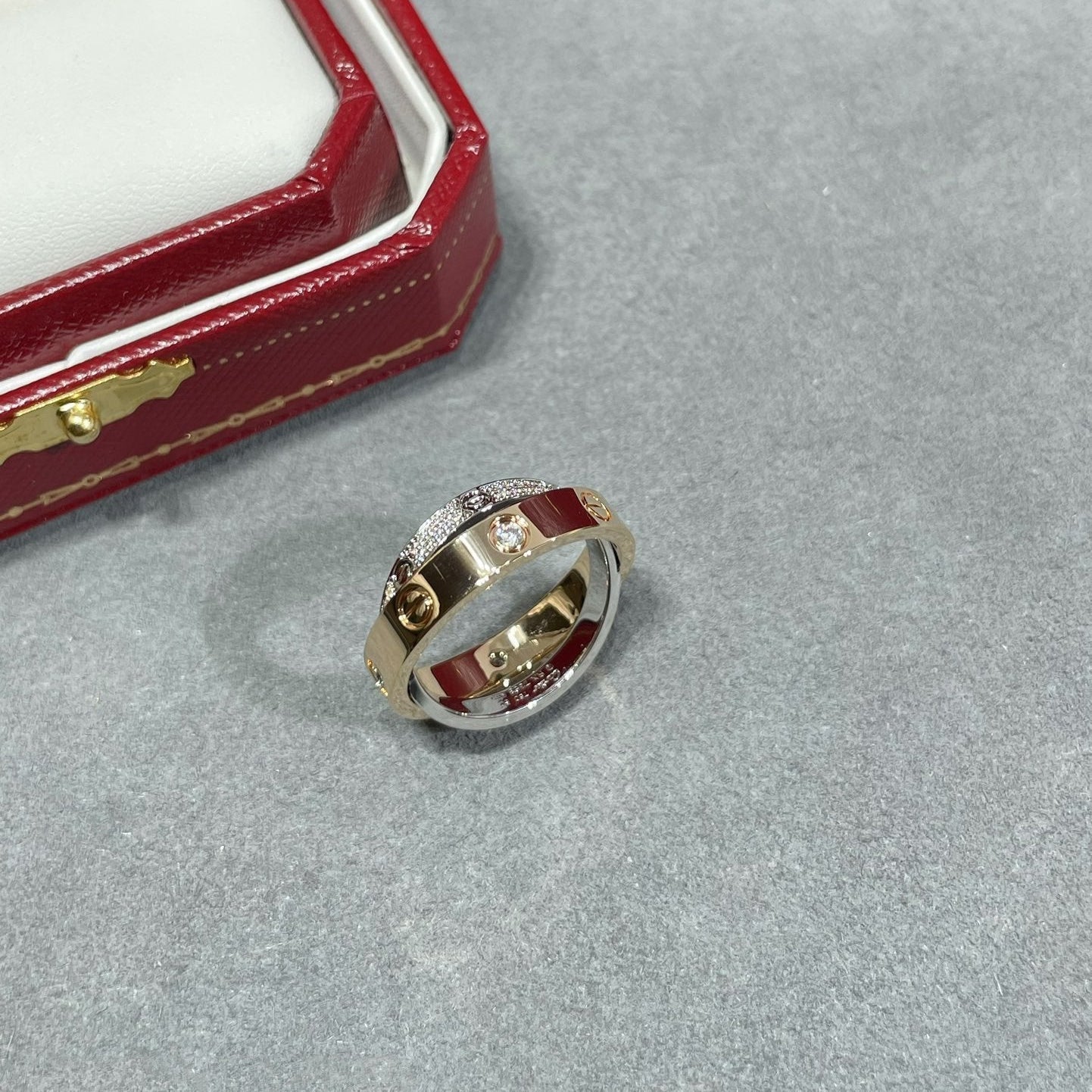 [Dawnora Jewelry]LOVE PINK GOLD SILVER DIAMOND DOUBLE RING