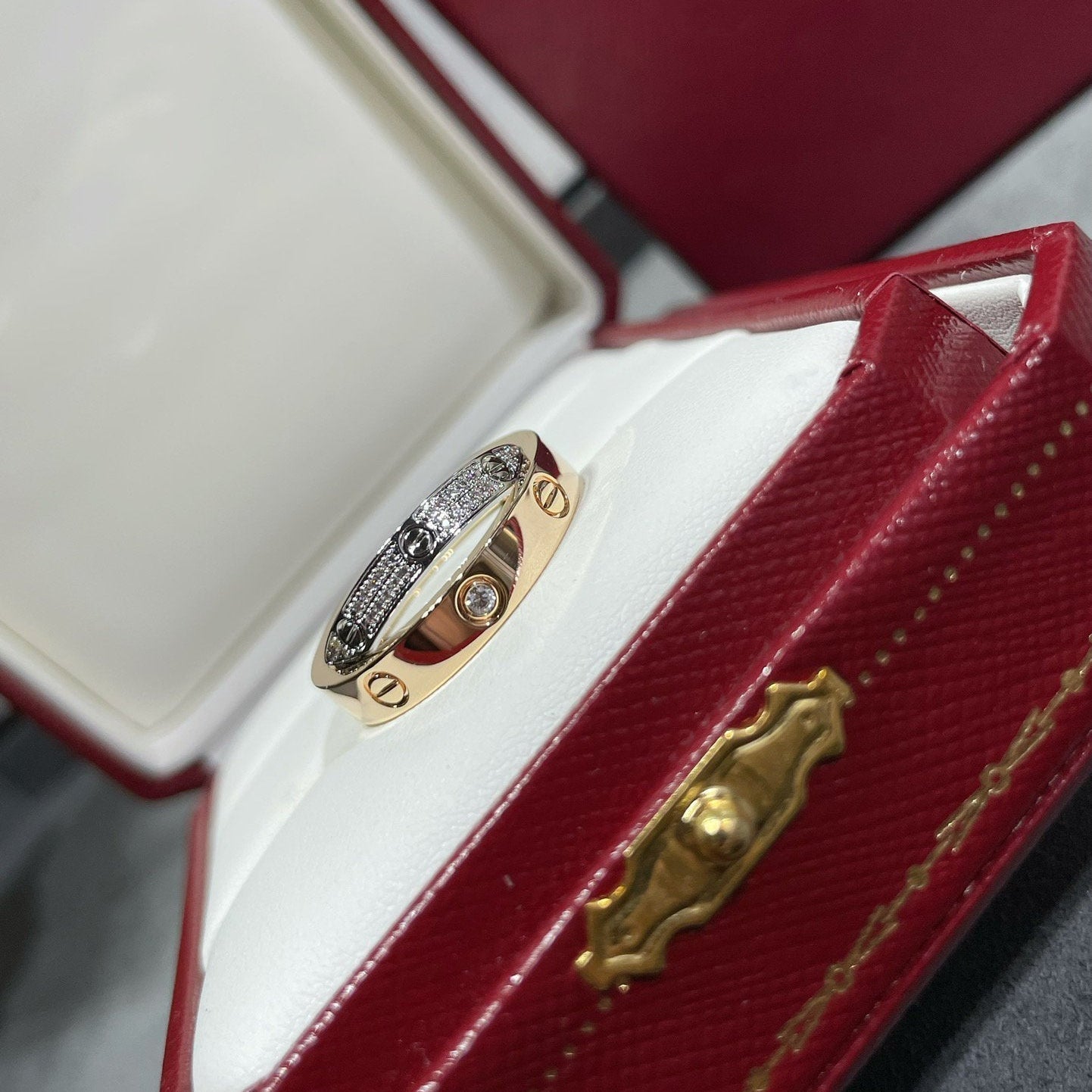 [Dawnora Jewelry]LOVE PINK GOLD SILVER DIAMOND DOUBLE RING