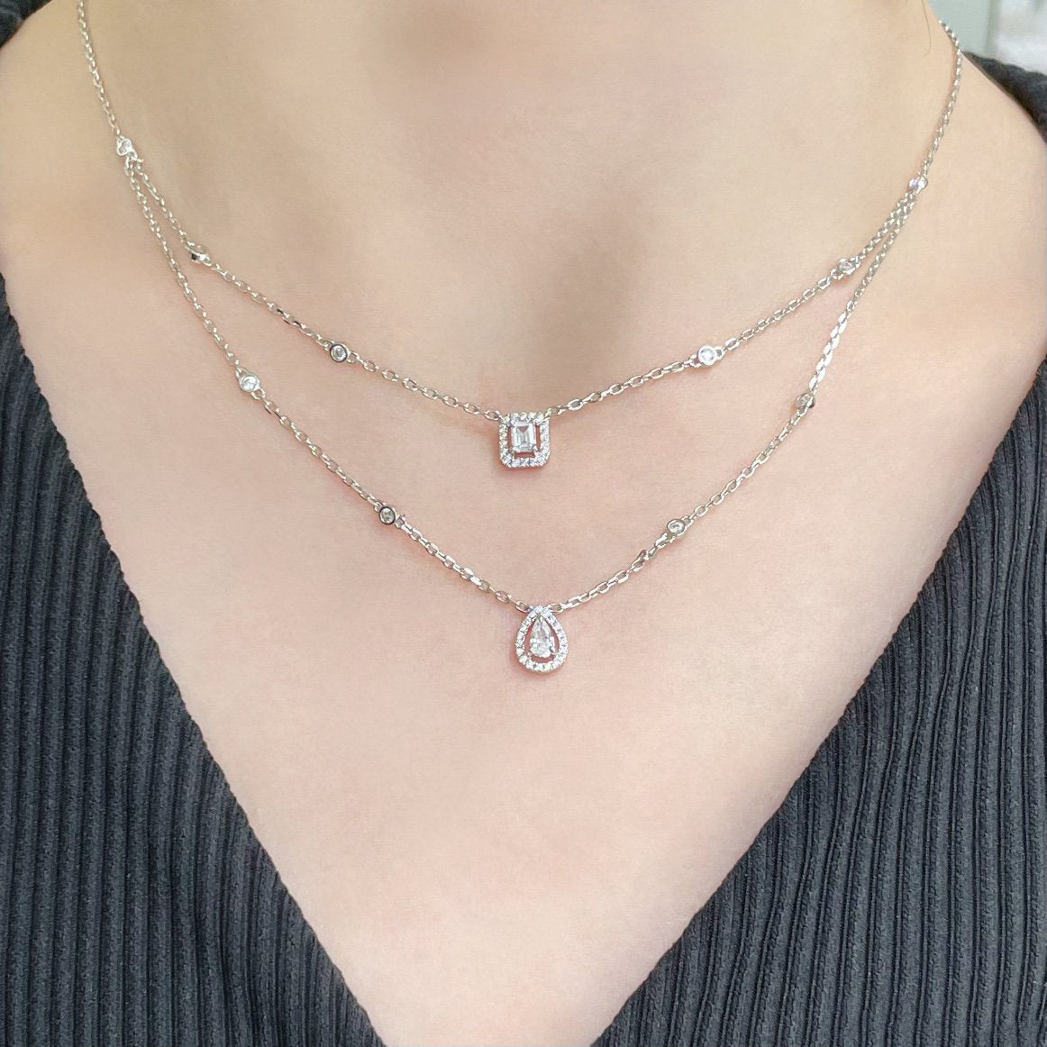 [Dawnora Jewelry]MY TWIN 2 ROW DIAMOND NECKLACE