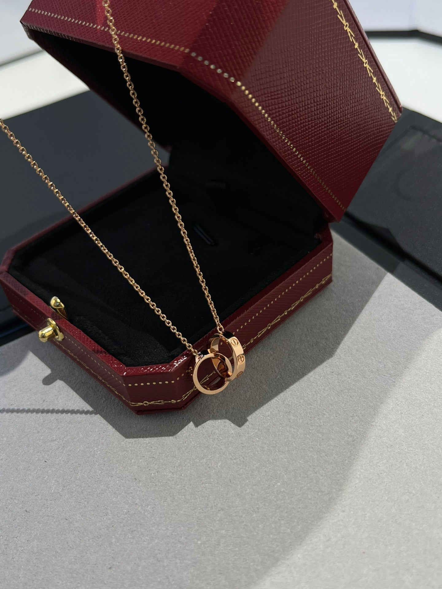 [Dawnora Jewelry]LOVE NECKLACE DOUBLE RING PINK GOLD