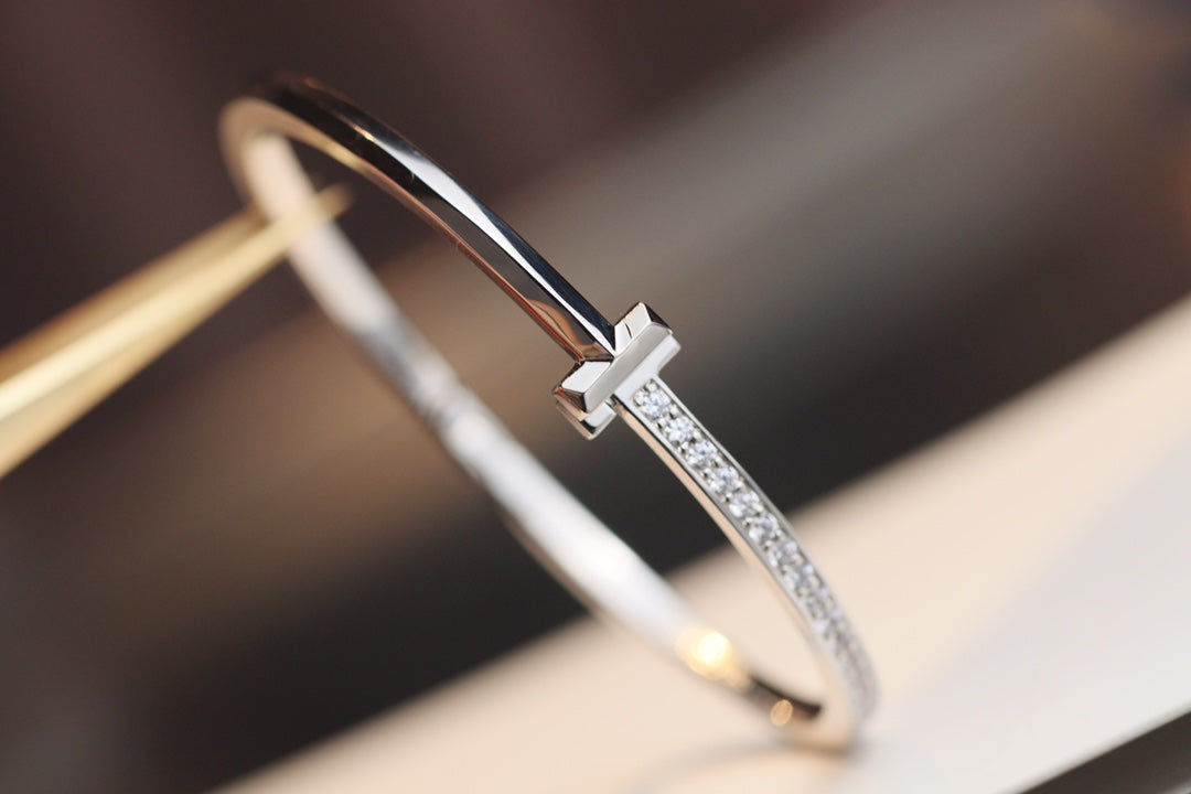 [Dawnora Jewelry]NARROW T1 HINGED BANGLE DIAMOND SILVER